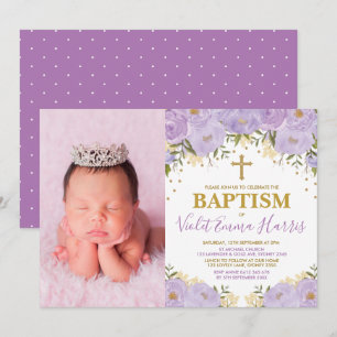 Convite Batismo da Lavanda Floral Púrpura da Aquarela Eleg