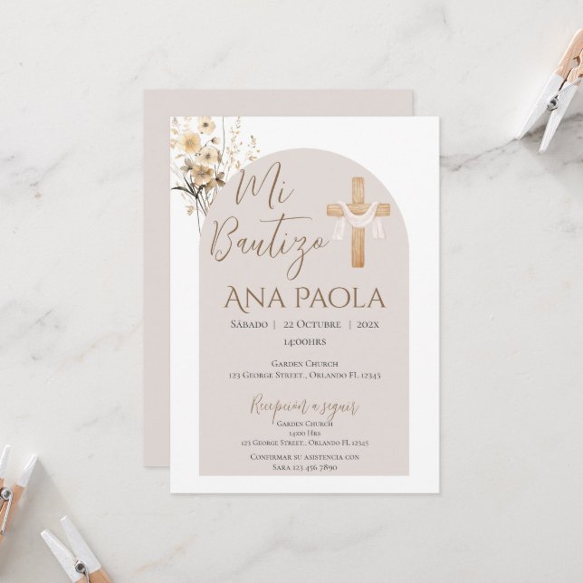 Convite Batismo da menina Boho com urso em nuvens (Frente/Verso In Situ)