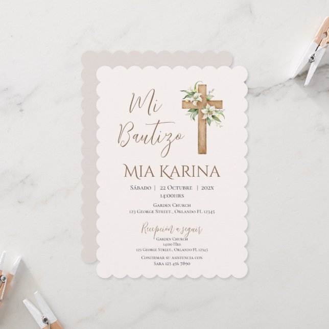 Convite Batismo da menina Boho com urso em nuvens (Frente/Verso In Situ)