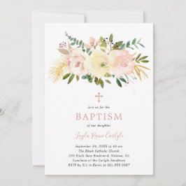 Convite Batismo da Menina Rosa Pidrada Cruz Floral Elegant
