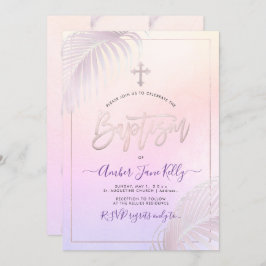 Convite Batismo das Palmas de Prata Rosa PixDezines