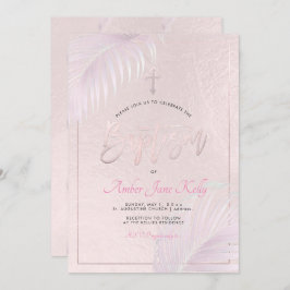 Convite Batismo das Palmas de Prata Rosa PixDezines