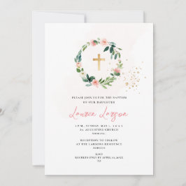 Convite Batismo das Rosas Rosa Pálidas H2 Elegante do Arts