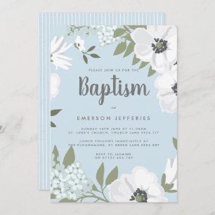 Convite Batismo de Anêmona Azul e Branco