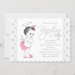 Convite Batismo de Bebê Menina Anjo Rosa