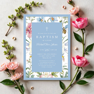 Convite Batismo de Bebê Menino Floral Vintage Elegante