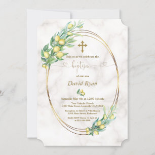 Convite Batismo de caligrafia das Frutas de limão