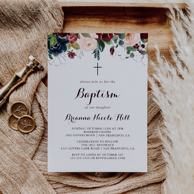 Convite Batismo De Caligrafia Ilustrada Por Aquarelas (Criador carregado)