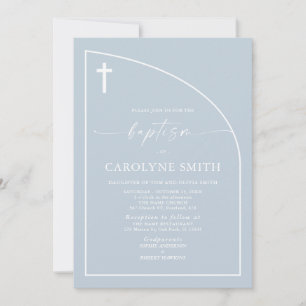 Convite Batismo de Celebração Mínima Moderna Dusty Blue