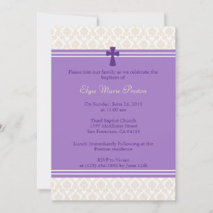 Convite Batismo de Damasco Roxo/Convite de Natal