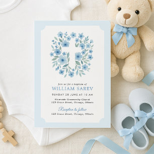 Convite Batismo de estilo de tíquete em azul