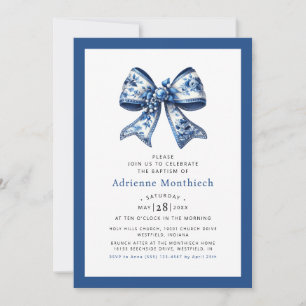 Convite Batismo de Fita de Arco Floral Azul Elegante
