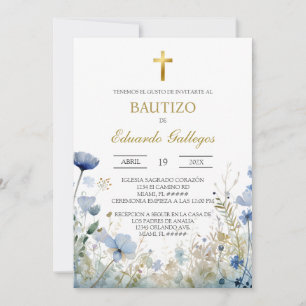 Convite Batismo de flores silvestres azules de primavera