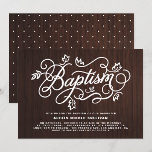 Convite Batismo de Folhagem Rústica de Madeira