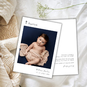Convite Batismo de Foto do Bebê com Tipografia Elegante Mi