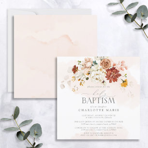 Convite Batismo de Garota Floral Cor de Água Rosa Elegante