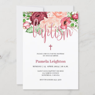 Convite Batismo de Garota Floral Púrpura, Cor-de-Água