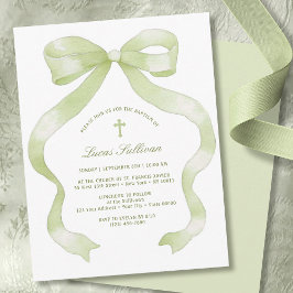 Convite Batismo de Laço Verde Elegante