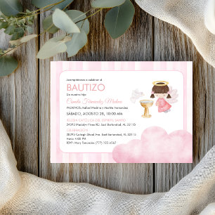 Convite Batismo de Menina Católica Anjo Cute Aquarela