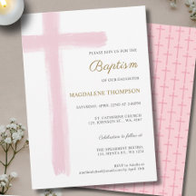 Batismo de Menina Cruz Rosa em Aquarela Simples