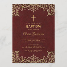 Batismo de Menina Elegante Dourado Burgundy Cruz V