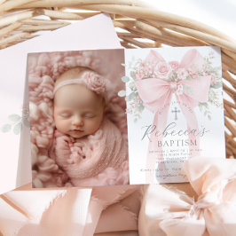 Convite Batismo de Menina Foto Floral Arco de Eucalipto