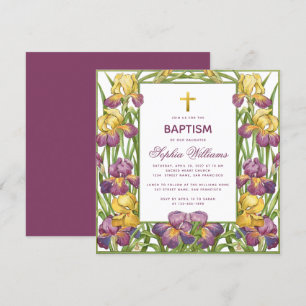 Convite Batismo de Menina Íris Roxo Amarelo Cruz Dourada F