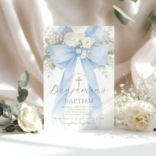 Convite Batismo de Menino com Arco de Eucalipto Floral Azu