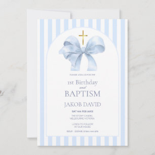 Convite Batismo de Menino e 1º Aniversário Faixa Azul