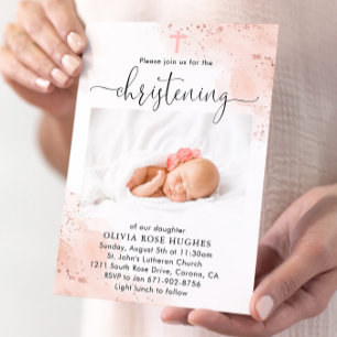 Convite Batismo de Natal com Aquarela Dourada rosa