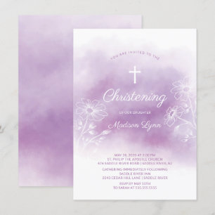 Convite Batismo de Natal com Aquarela Roxa
