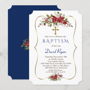 Convite Batismo de Poinsettia Branca de Natal