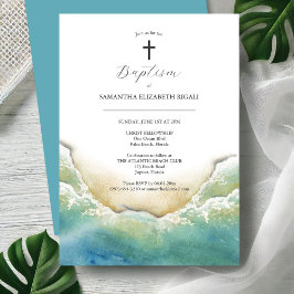 Convite Batismo de Praia Invitações Aquarela