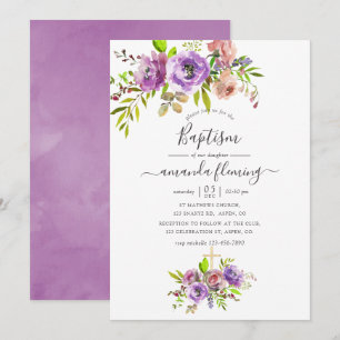 Convite Batismo de Primavera com Floral em Aquarela
