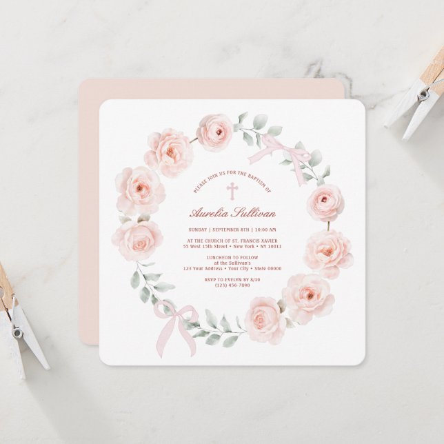 Convite Batismo de rosas e Arcos (Frente/Verso In Situ)