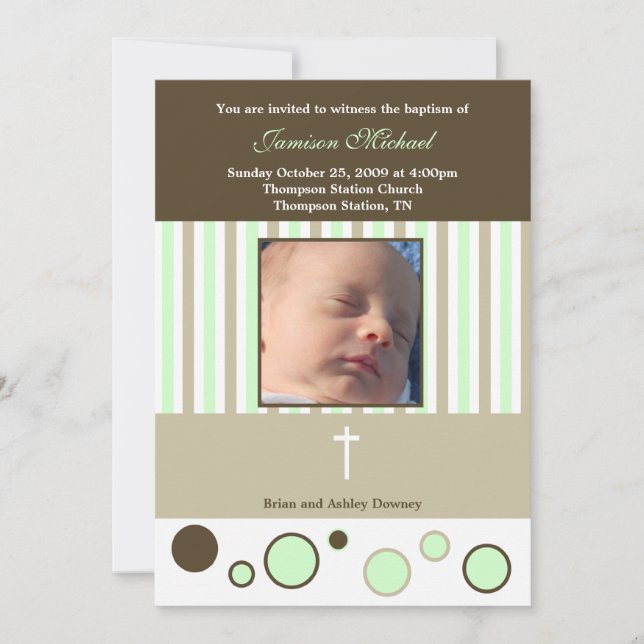 Convite Batismo Dedicação Menino Tan Bolhas Marrom (Frente)