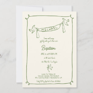 Convite batismo desenhado à mão com pombas