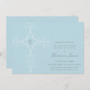 Convite Batismo do Baby Boy com Cruz, Iniciais