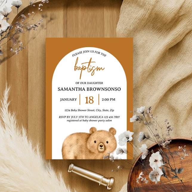 Convite Batismo do Bebê Urso de Terracota (Criador carregado)