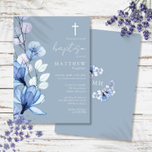 Batismo do Monograma Floral Transparente Dusty Blu