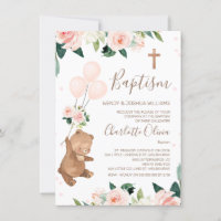 Batismo dos Balões do Urso Floral Blush