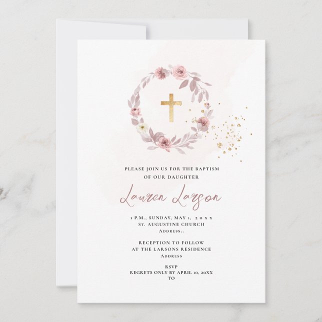 Convite Batismo dos Rosas de Rosa H2 Dusty do ArtsApp Eleg (Frente)