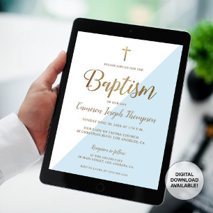 Convite Batismo Dourado Branco Branco Simples