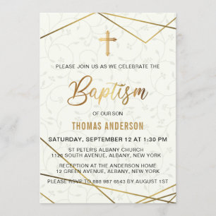 Convite Batismo Dourado Clássico Vintage