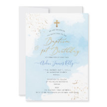 Batismo Dourado com Aquarela Azul+primeiro anivers