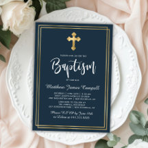 Batismo Dourado Cruz Marinho Azul com Script Moder