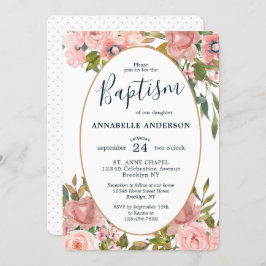 Convite Batismo Dourado do Jardim Floral Moderno, Rosa Esb