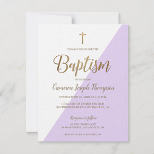 Convite Batismo Dourado e roxo lavanda
