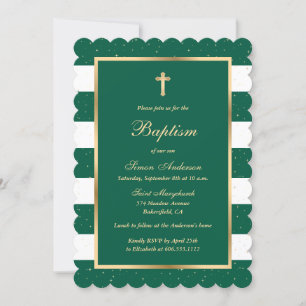 Convite Batismo Dourado Elegante Moderno Emerald Green