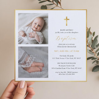 Convite Batismo Dourado Elegante | Script Moderno